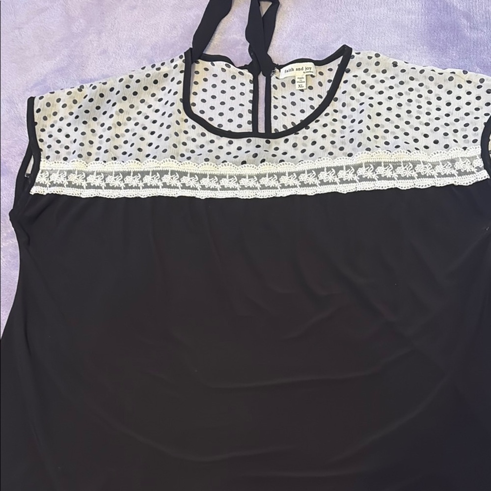 Faith and Joy Black and White Sleeveless Bib Collar Blouse